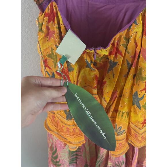 FARM Rio Maxi Dress Pink Orange Tropical Print Ruffled Tiered Spaghetti Strap - Picture 5 of 11